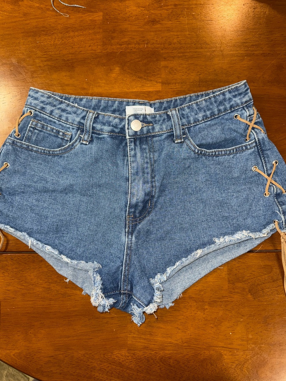 Forever 21 Blue Lace-Up High-Waist Denim Shorts